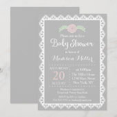 Rustiek Roze Bloemen en Witte kant Baby shower Kaart (Voorkant / Achterkant)