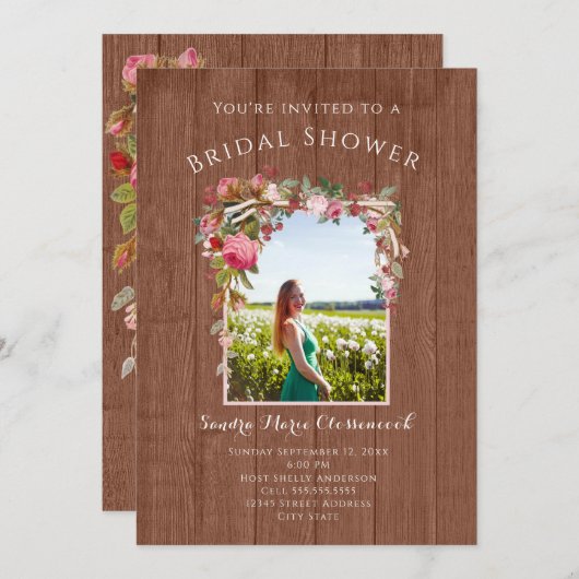 Rustiek Roze Bloemen Hout Huwelijk Vrijgezellenfee Kaart (Voorkant / Achterkant)