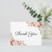 Rustiek Roze Bloemen Huwelijk Dank u Briefkaarten (Staand voorkant)