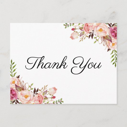 Rustiek Roze Bloemen Huwelijk Dank u Briefkaarten (Voorkant)