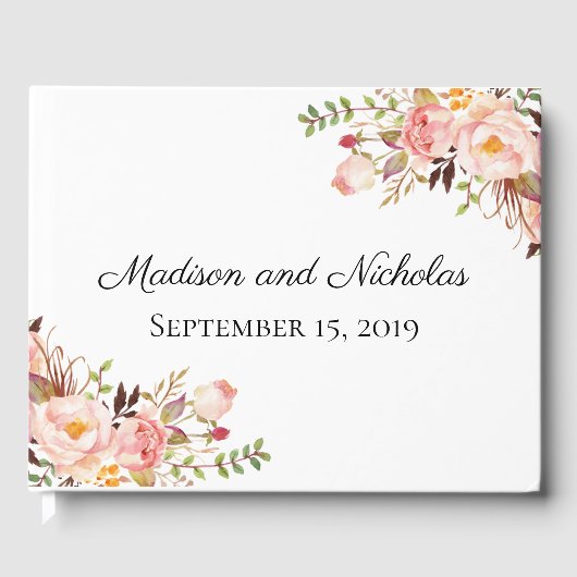 Rustiek Roze Bloemen Huwelijk Gastboek Gastenboek (Voorkant)