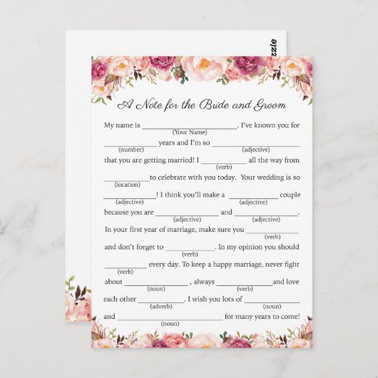Rustiek Roze Bloemen Huwelijksadvies Kaarten (Voorkant / Achterkant)
