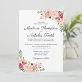Rustiek Roze Bloemen Huwelijksuitnodiging Kaarten (Staand voorkant)
