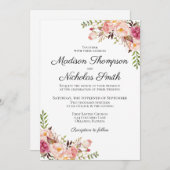 Rustiek Roze Bloemen Huwelijksuitnodiging Kaarten (Voorkant / Achterkant)