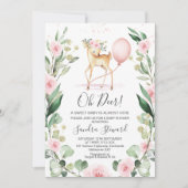Rustiek Roze Bloemen Krans Deer Baby shower Kaart (Voorkant)