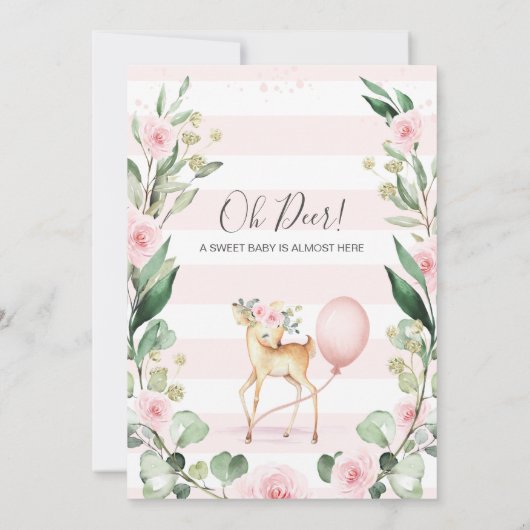 Rustiek Roze Bloemen Krans Deer Baby shower Kaart (Achterkant)