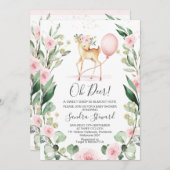 Rustiek Roze Bloemen Krans Deer Baby shower Kaart (Voorkant / Achterkant)