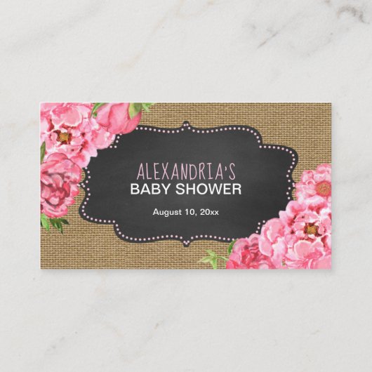 Rustiek Roze Bloemen Luier Raffle ticket spel Informatiekaartje (Achterkant)