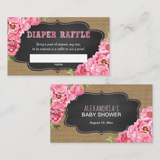Rustiek Roze Bloemen Luier Raffle ticket spel Informatiekaartje (Voorkant / Achterkant)