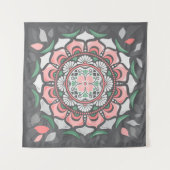 Rustiek Roze Bloemen Mandala Wandkleed (Voorkant (horizontaal))