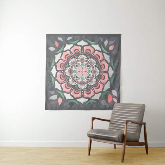 Rustiek Roze Bloemen Mandala Wandkleed (In situ)