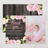 Rustiek Roze Bloemen Meisje Verjaardag Custom Foto Bedankkaart (Voorkant / Achterkant)