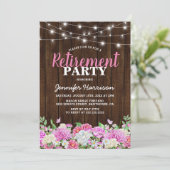 Rustiek Roze Bloemen Pensioen Party Kaart (Staand voorkant)