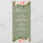 Rustiek Roze Bloemen Sage Green Flat bruiloft Menu (Voorkant)