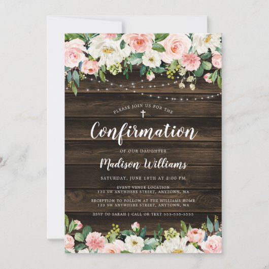 Rustiek Roze Bloemen String Lights Meisje Bevestig Kaart (Voorkant)