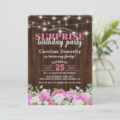 Rustiek Roze Bloemen String Lights Verjaardagsfees Kaart (Staand voorkant)