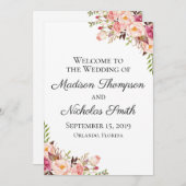 Rustiek Roze Bloemen Trouwprogramma Kaarten (Voorkant / Achterkant)