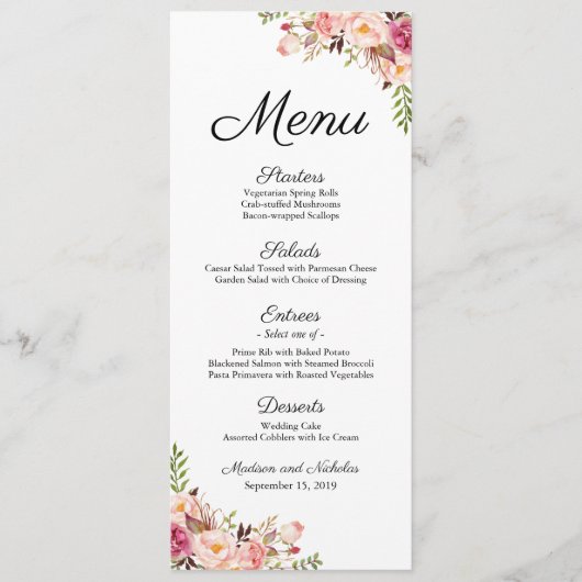 Rustiek Roze Bloemen Wedding Menu Rack Kaarten (Voorkant)