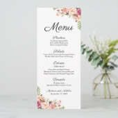 Rustiek Roze Bloemen Wedding Menu Rack Kaarten (Staand voorkant)