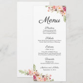 Rustiek Roze Bloemen Wedding Menu Rack Kaarten (Voorkant / Achterkant)