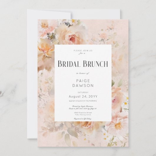 rustiek roze bloemig Lijst bruids brunch Kaart (Voorkant)