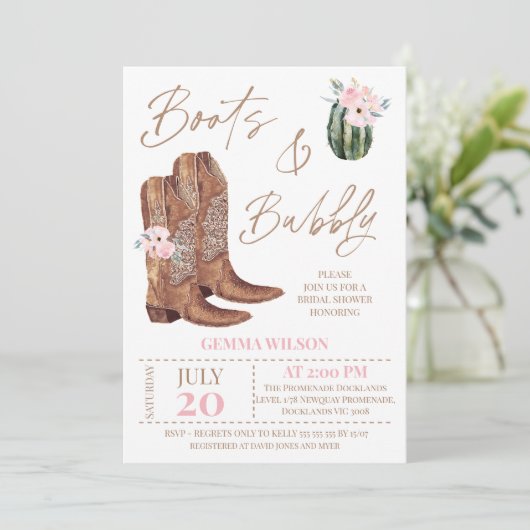 Rustiek Roze Bloemlaarzen en Bubble Vrijgezellenfe Kaart (Staand voorkant)