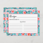 Rustiek Roze Bloempatroon Aqua Wood Recept Kaart (Voorkant / Achterkant)