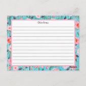 Rustiek Roze Bloempatroon Aqua Wood Recept Kaart (Achterkant)