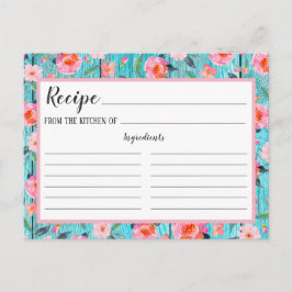 Rustiek Roze Bloempatroon Aqua Wood Recept Kaart
