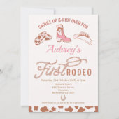 Rustiek Roze Boot Cowgirl Eerste Rodeo 1e Verjaard Kaart (Voorkant)
