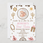 Rustiek Roze Bruin Meisjes Eerste Rodeo 1e Verjaar Kaart (Voorkant)