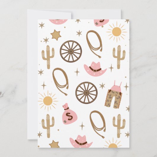 Rustiek Roze Bruin Meisjes Eerste Rodeo 1e Verjaar Kaart (Achterkant)