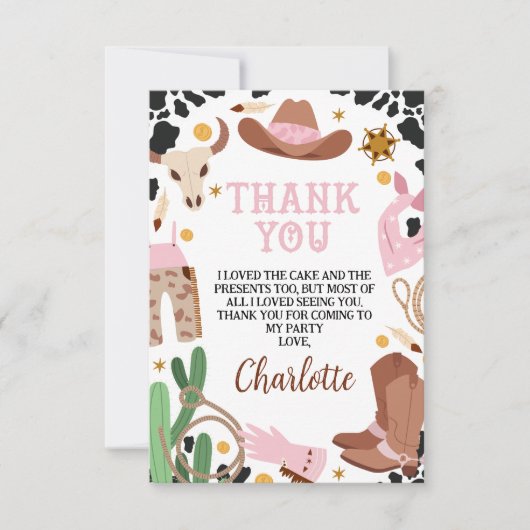 Rustiek Roze Bruin Rodeo Verjaardag Dank u kaart (Voorkant)