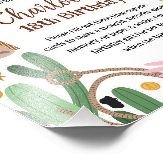 Rustiek Roze Bruin Rodeo Verjaardag Tijd Capsule T Foto Afdruk (Hoek)