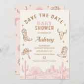 Rustiek Roze Cowgirl Baby shower Save The Date Kaa Kaart (Voorkant / Achterkant)