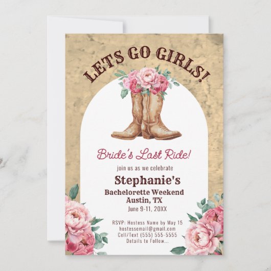 Rustiek Roze Cowgirl Bestemming Bachelorette Party Kaart (Voorkant)