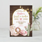 Rustiek Roze Cowgirl Eerste Rodeo Verjaardag Kaart (Staand voorkant)