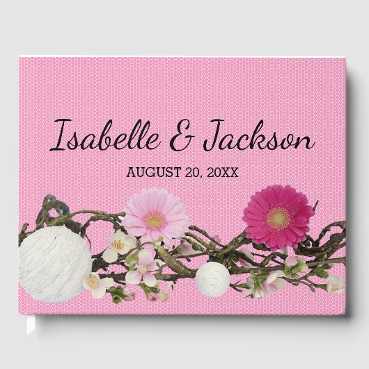 Rustiek Roze Daisy Boho Chic Gepersonaliseerd Gastenboek (Voorkant)