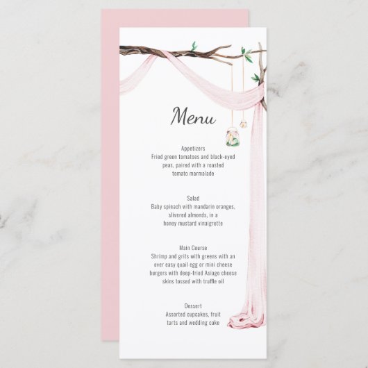 Rustiek Roze Drape Tree Branch Wedding Menu (Voorkant / Achterkant)