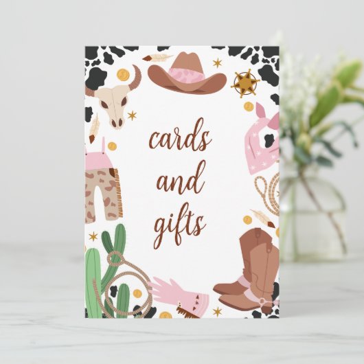 Rustiek Roze Eerste Rodeo Verjaardag Menu Sign Kaa Kaart (Staand voorkant)