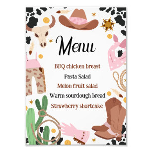 Rustiek Roze Eerste Rodeo Verjaardag Voedsel Menu Foto Afdruk