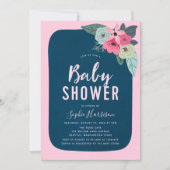 Rustiek Roze en Blauw Bloemen Baby shower Invitati Kaart (Voorkant)