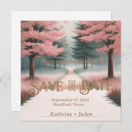 Rustiek Roze en Groen Save The Date (Voorkant / Achterkant)