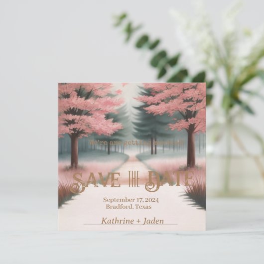 Rustiek Roze en Groen Save The Date (Staand voorkant)