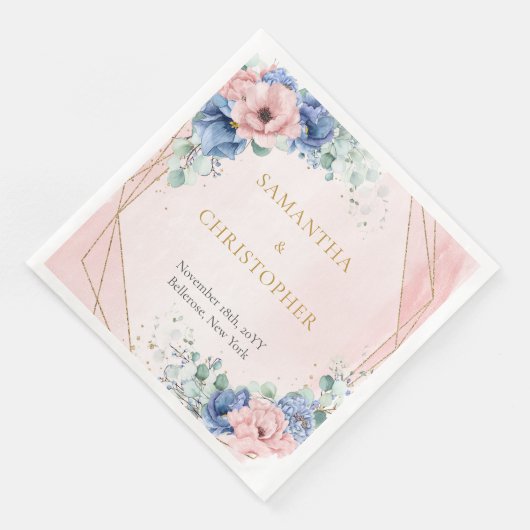 Rustiek Roze en Stoffig Blauw Bloemen gouden lijst Servet (Hoek)