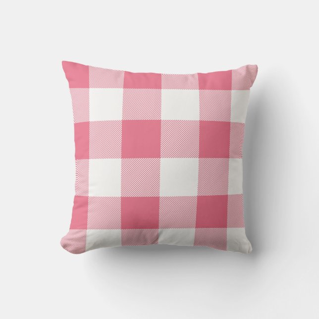 Rustiek Roze en Witte Buffel Check Plaid Buitenkussen (Voorkant)