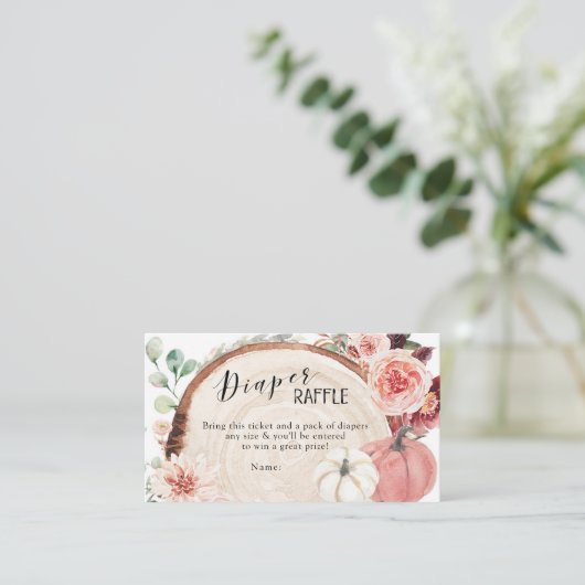 Rustiek Roze en Witte Pompoen Luier Raffle Informatiekaartje (Staand voorkant)