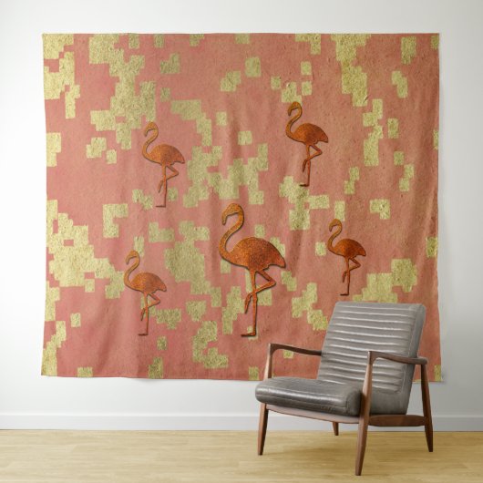 Rustiek Roze Flamingo Tapijt Wandkleed (In Situ (horizontaal))