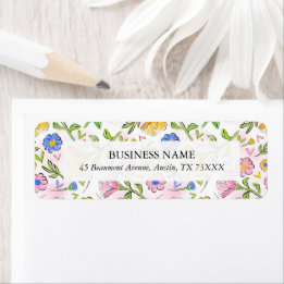 Rustiek Roze Geel Blauw Bloemen Retouradres Etiket