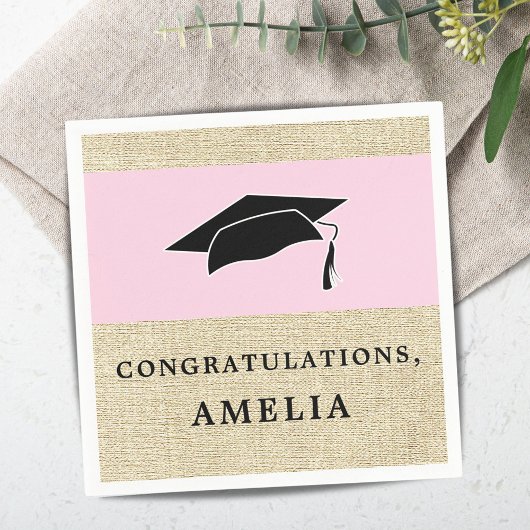 Rustiek Roze Gefeliciteerd Rustiek Graduation Cap Servet